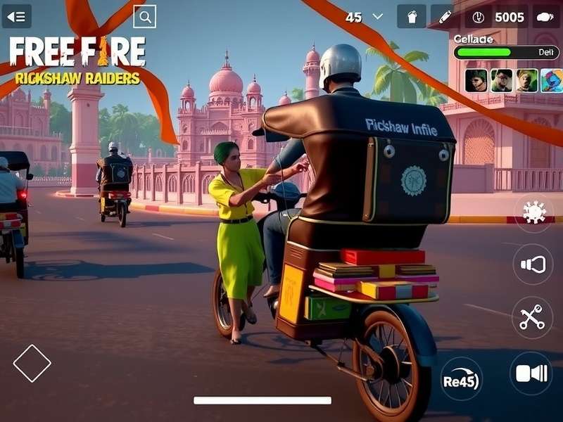 Free Fire Rickshaw Raiders gameplay screenshot showing Indian rickshaw vehicle